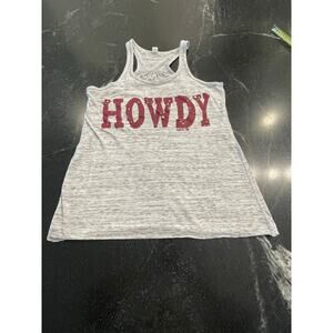 LHTX Leigh L. Hajovsky Texas made "HOWDY" embellished tank S Aggies